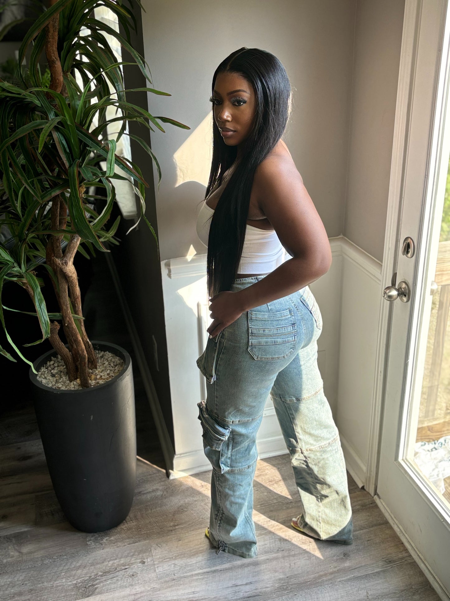 Fly-Girl Denim Cargo Jeans